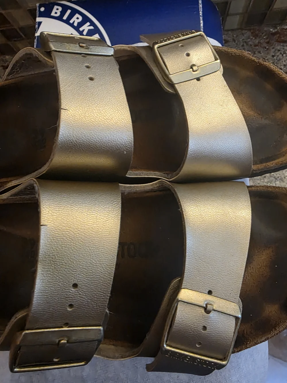 Birkenstock Arizona Sandals in Metallic Gold - Size 39